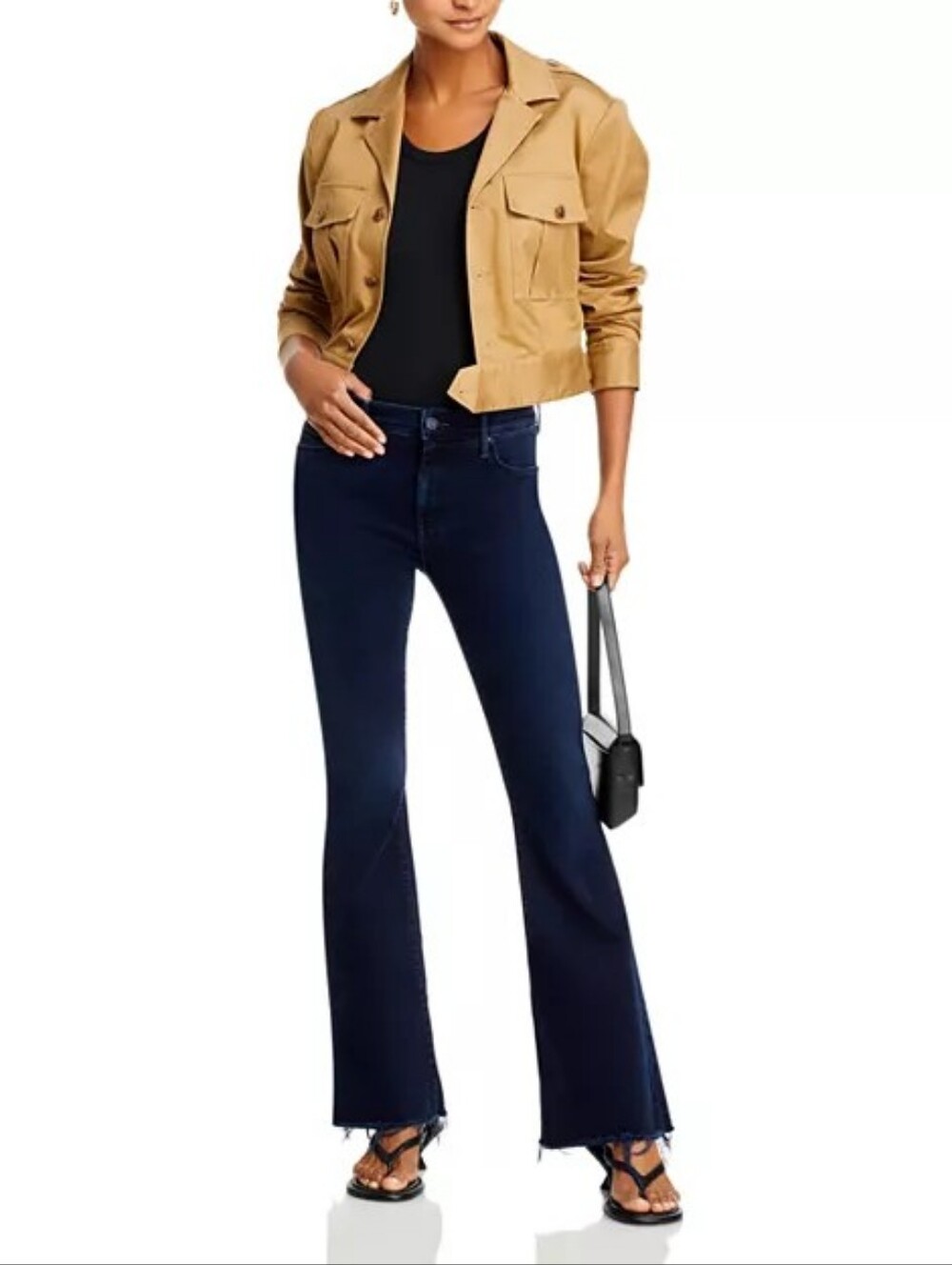 Mother The Weekender Fray Flare Jeans Sz 32 / 14 Chip On My Shoulder Dark Wash